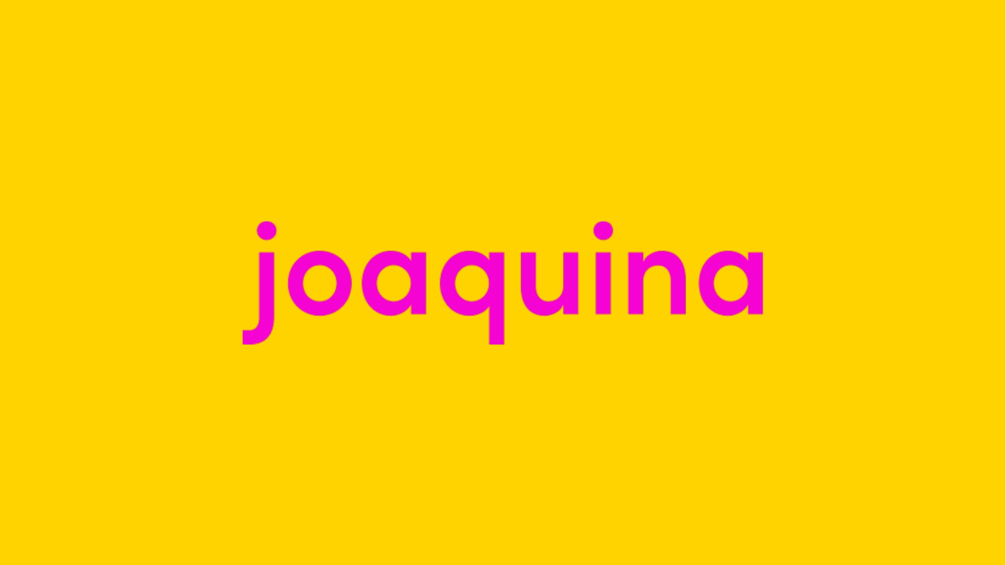 Joaquina logo in magenta on yellow background