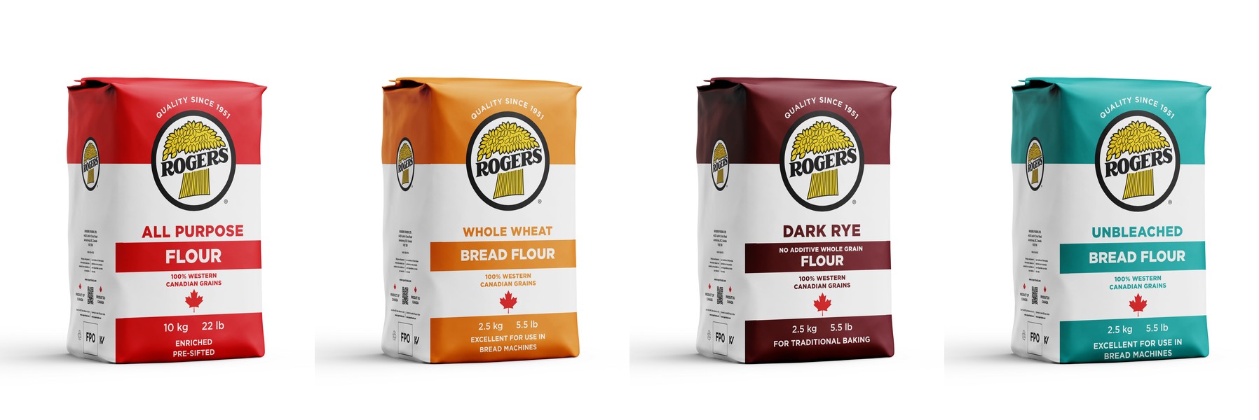 Rogers Foods unified flour packaging design system